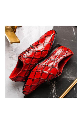Marco Di Milano Olivieri Red Exotic Pirarucu Leather Whole cut Oxfords (MDM1028)