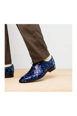 Marco Di Milano Olivieri Royal Blue Exotic Pirarucu Skin Oxford (MDM1249)