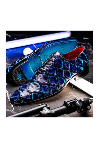 Marco Di Milano Olivieri Royal Blue Exotic Pirarucu Skin Oxford (MDM1249)
