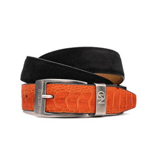 Marco Di Milano Orange & Black Genuine Ostrich Leg / Suede Leather Men's Belts (MDMB1041)-AmbrogioShoes