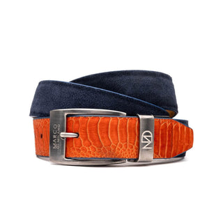 Marco Di Milano Orange & Navy Genuine Ostrich Leg / Suede Leather Men's Belts (MDMB1042)-AmbrogioShoes