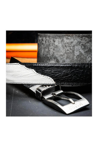 Marco Di Milano Ostrich Belt - White & Black