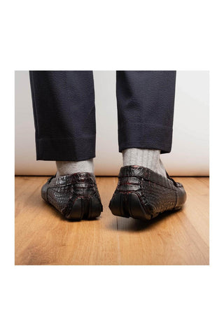 Marco Di Milano Parma Black Cherry Crocodile Moccasin Driver Horsebit Loafers (MDM1187)
