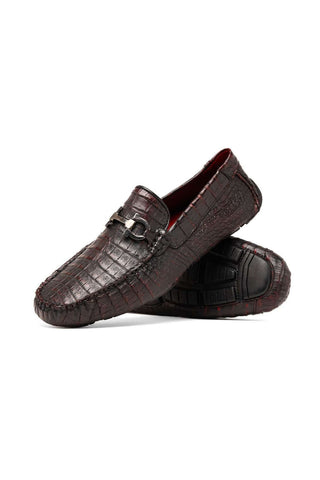 Marco Di Milano Parma Black Cherry Crocodile Moccasin Driver Horsebit Loafers (MDM1187)
