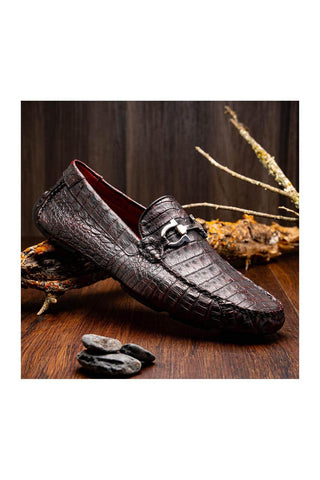 Marco Di Milano Parma Black Cherry Crocodile Moccasin Driver Horsebit Loafers (MDM1187)