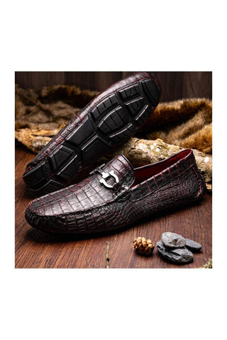 Marco Di Milano Parma Black Cherry Crocodile Moccasin Driver Horsebit Loafers (MDM1187)