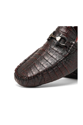 Marco Di Milano Parma Black Cherry Exotic Crocodile Moccasin Driver Horsebit Loafers (MDM1187)