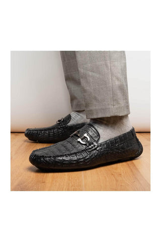 Marco Di Milano Parma Black Crocodile Moccasin Driver Horsebit Loafers (MDM1187)