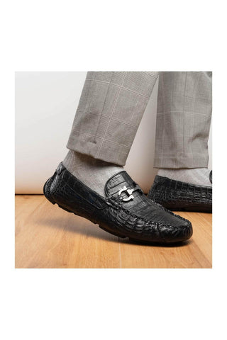 Marco Di Milano Parma Black Crocodile Moccasin Driver Horsebit Loafers (MDM1187)