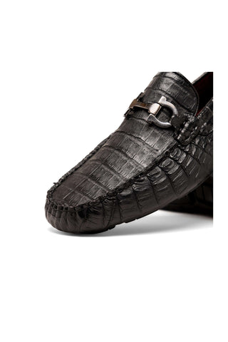Marco Di Milano Parma Black Crocodile Moccasin Driver Horsebit Loafers (MDM1187)