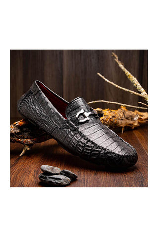 Marco Di Milano Parma Black Crocodile Moccasin Driver Horsebit Loafers (MDM1187)