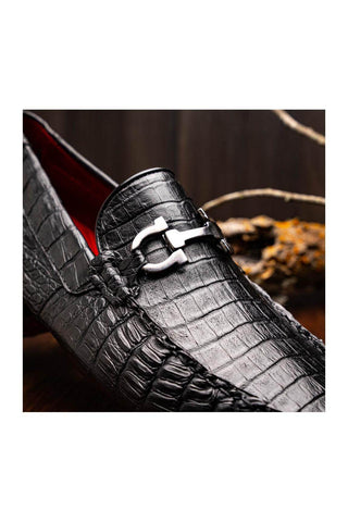 Marco Di Milano Parma Black Crocodile Moccasin Driver Horsebit Loafers (MDM1187)