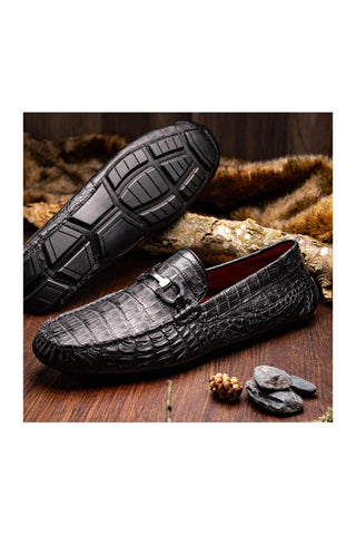 Marco Di Milano Parma Black Crocodile Moccasin Driver Horsebit Loafers (MDM1187)