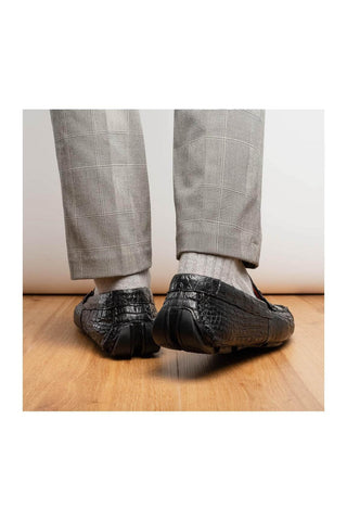 Marco Di Milano Parma Black Exotic Crocodile Moccasin Driver Horsebit Loafers (MDM1187)