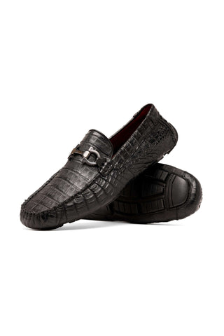 Marco Di Milano Parma Black Exotic Crocodile Moccasin Driver Horsebit Loafers (MDM1187)