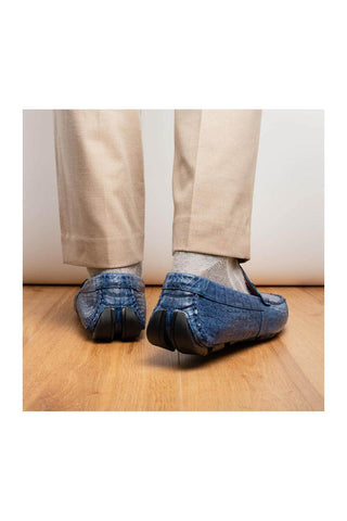 Marco Di Milano Parma Blue Jeans Crocodile Moccasin Driver Horsebit Loafers (MDM1187)