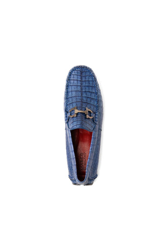 Marco Di Milano Parma Blue Jeans Crocodile Moccasin Driver Horsebit Loafers (MDM1187)