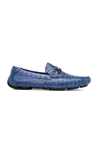 Marco Di Milano Parma Blue Jeans Crocodile Moccasin Driver Horsebit Loafers (MDM1187)