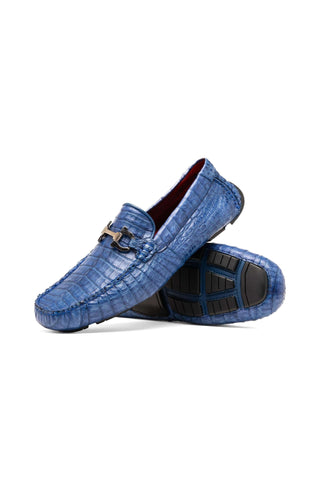 Marco Di Milano Parma Blue Jeans Exotic Crocodile Moccasin Driver Horsebit Loafers (MDM1187)