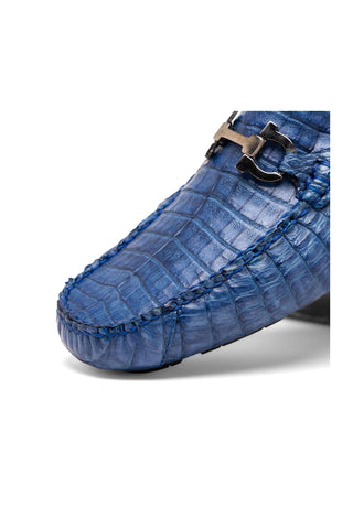 Marco Di Milano Parma Blue Jeans Exotic Crocodile Moccasin Driver Horsebit Loafers (MDM1187)