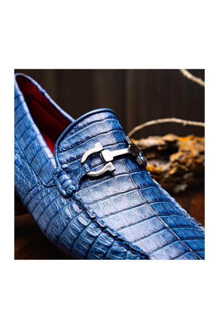 Marco Di Milano Parma Blue Jeans Exotic Crocodile Moccasin Driver Horsebit Loafers (MDM1187)
