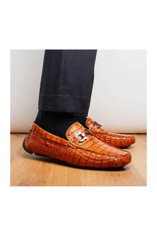 Marco Di Milano Parma Brandy Crocodile Moccasin Driver Horsebit Loafers (MDM1187)