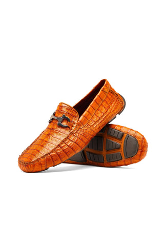 Marco Di Milano Parma Brandy Crocodile Moccasin Driver Horsebit Loafers (MDM1187)
