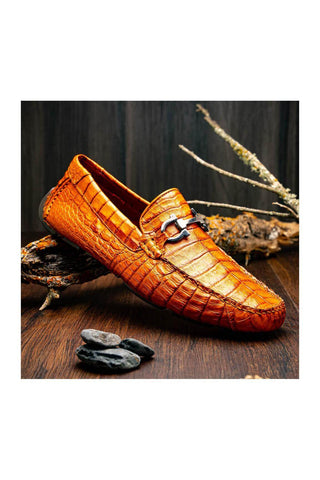 Marco Di Milano Parma Brandy Crocodile Moccasin Driver Horsebit Loafers (MDM1187)
