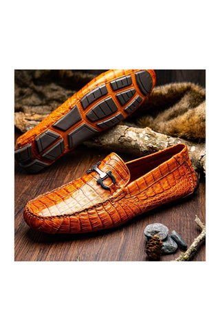 Marco Di Milano Parma Brandy Crocodile Moccasin Driver Horsebit Loafers (MDM1187)