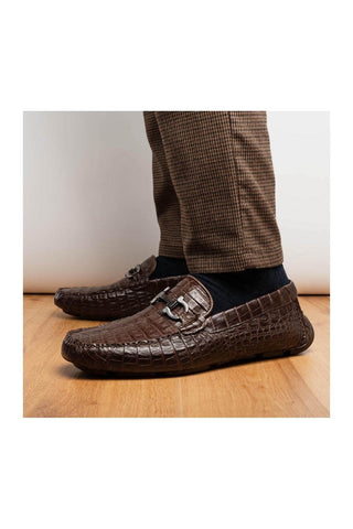 Marco Di Milano Parma Brown Crocodile Moccasin Driver Horsebit Loafers (MDM1187)