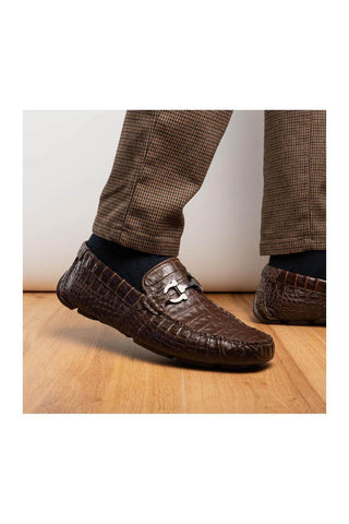 Marco Di Milano Parma Brown Crocodile Moccasin Driver Horsebit Loafers (MDM1187)