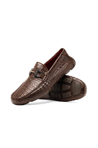 Marco Di Milano Parma Brown Crocodile Moccasin Driver Horsebit Loafers (MDM1187)