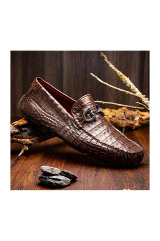 Marco Di Milano Parma Brown Crocodile Moccasin Driver Horsebit Loafers (MDM1187)