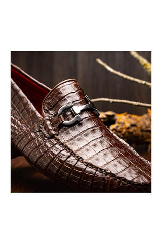 Marco Di Milano Parma Brown Crocodile Moccasin Driver Horsebit Loafers (MDM1187)