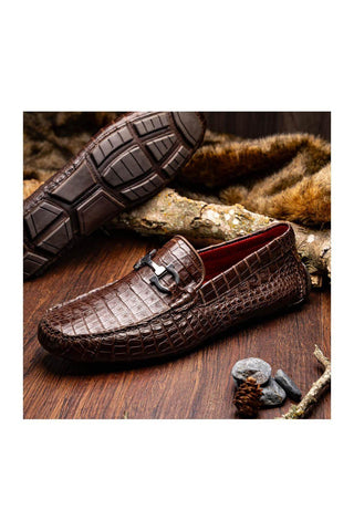 Marco Di Milano Parma Brown Crocodile Moccasin Driver Horsebit Loafers (MDM1187)