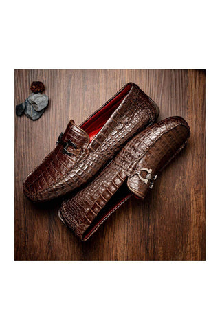 Marco Di Milano Parma Brown Crocodile Moccasin Driver Horsebit Loafers (MDM1187)