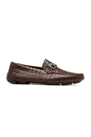 Marco Di Milano Parma Brown Crocodile Moccasin Driver Horsebit Loafers (MDM1187)