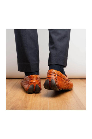 Marco Di Milano Parma Exotic Brandy Crocodile Moccasin Driver Horsebit Loafers (MDM1187)