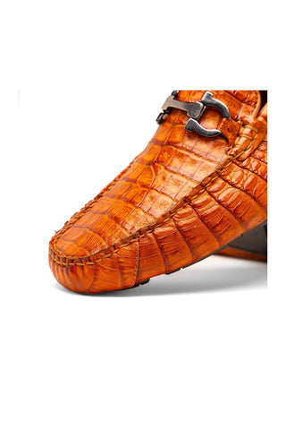 Marco Di Milano Parma Exotic Brandy Crocodile Moccasin Driver Horsebit Loafers (MDM1187)