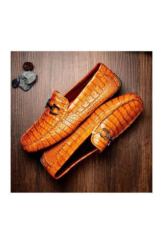Marco Di Milano Parma Exotic Brandy Crocodile Moccasin Driver Horsebit Loafers (MDM1187)