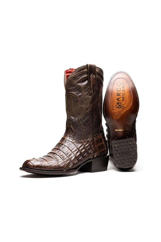 Marco Di Milano Phoenix Aged Brown Exotic Crocodile Skin Cowboy Boot (MDM1232)
