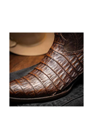 Marco Di Milano Phoenix Aged Brown Exotic Crocodile Skin Cowboy Boot (MDM1232)