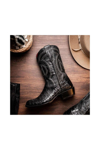 Marco Di Milano Phoenix Black Exotic Crocodile Skin Cowboy Boot (MDM1237)