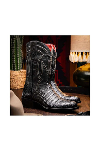 Marco Di Milano Phoenix Black Exotic Crocodile Skin Cowboy Boot (MDM1237)