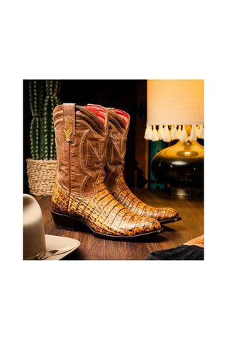 Marco Di Milano Phoenix Mustard Brown Crocodile Skin Cowboy Boot (MDM1234)
