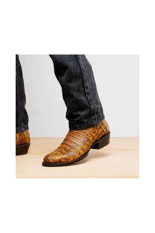 Marco Di Milano Phoenix Mustard Brown Exotic Crocodile Skin Cowboy Boot (MDM1234)