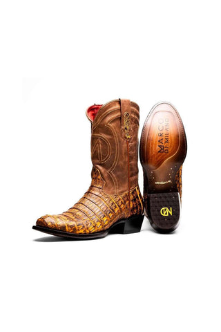 Marco Di Milano Phoenix Mustard Brown Exotic Crocodile Skin Cowboy Boot (MDM1234)