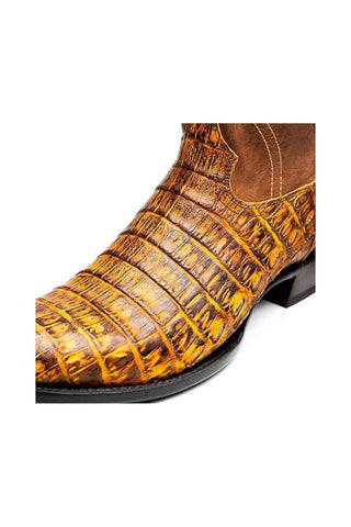 Marco Di Milano Phoenix Mustard Brown Exotic Crocodile Skin Cowboy Boot (MDM1234)