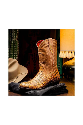 Marco Di Milano Phoenix Mustard Brown Exotic Crocodile Skin Cowboy Boot (MDM1234)