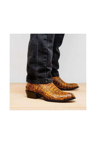 Marco Di Milano Phoenix Mustard Brown Exotic Crocodile Skin Cowboy Boot (MDM1234)
